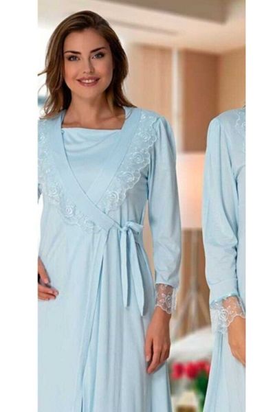by İGP Cotton Maternity Long Sleeve Dressing Gown Nightgown and Pajama Set Set of 4