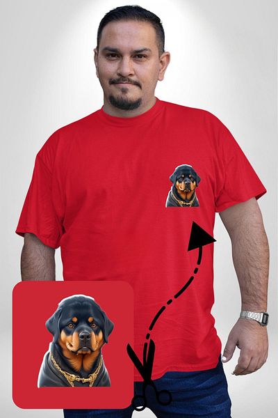 Angemiel تي شيرت Rottweiler Big Head Puppy Red مقاس كبير للسيدات أساسي مطبوع