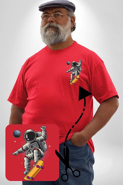 Angemiel تي شيرت Atronot Skateboard Space Mars - أحمر مقاس كبير للنساء، مطبوع أساسي بسيط