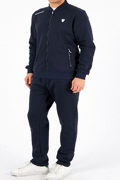Marco Ferry Navy Blue 3 Thread Raised Men's Tracksuit Set - Crew Neck, Straight Leg, Plus Size Edy5721B-L