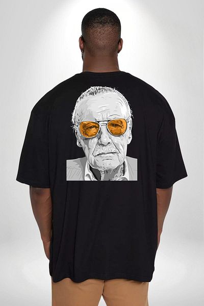 Angemiel تي شيرت أسود كبير الحجم للجنسين من Stan Lee - مطبوع على الظهر