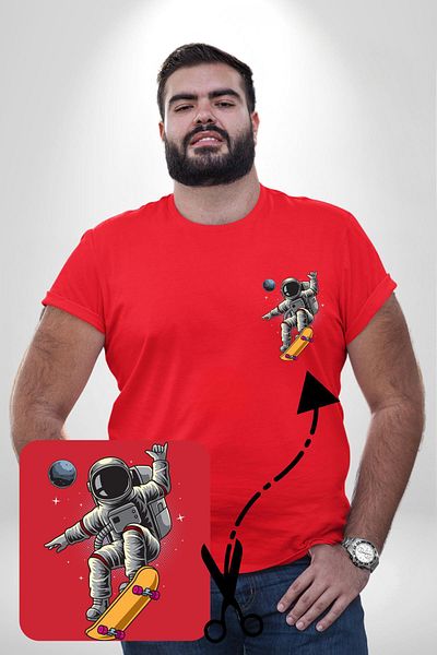 Angemiel تي شيرت Atronot Skateboard Space Mars - أحمر مقاس كبير للنساء، مطبوع أساسي بسيط