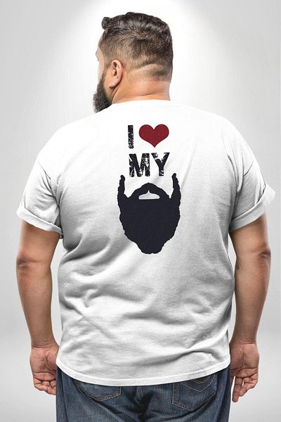 Angemiel تي شيرت أبيض - I Love My Beard، Barber، مقاس كبير، للجنسين، مطبوع على الظهر