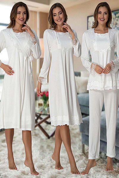 by İGP Cotton Maternity Long Sleeve Dressing Gown Nightgown and Pajama Set Set of 4