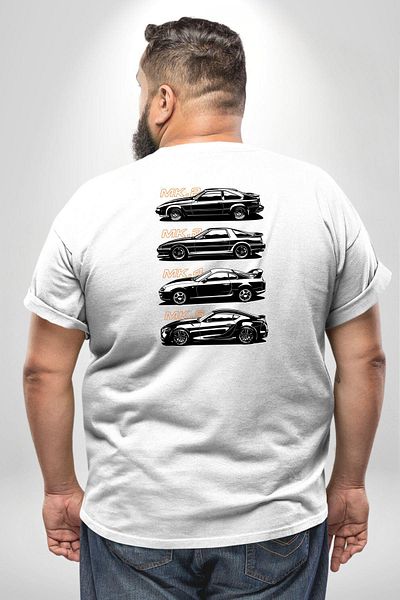 Angemiel سلسلة Toyota Supra Mk - تي شيرت أبيض كبير الحجم للجنسين، مطبوع على الظهر