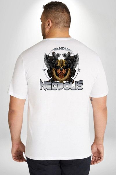 Angemiel تي شيرت أبيض كبير الحجم من Neopolis Rottweiler Viking - للرجال/النساء، مطبوع على الظهر
