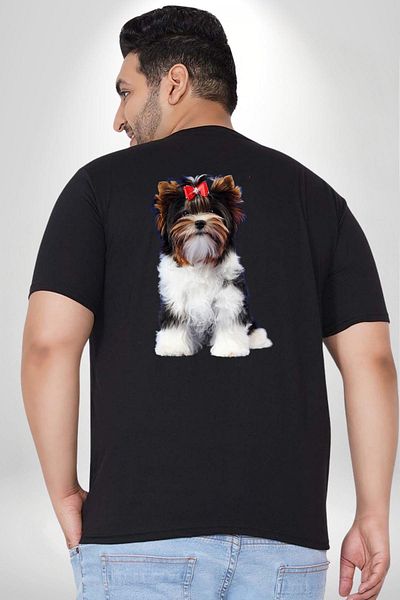 Angemiel تي شيرت أسود كبير الحجم من Biewer Yorshire Terrier - للرجال والنساء للجنسين، مطبوع على الظهر