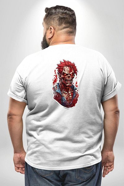 Angemiel تي شيرت Walking Dead Zombie أبيض كبير الحجم - مطبوع من الخلف، للجنسين