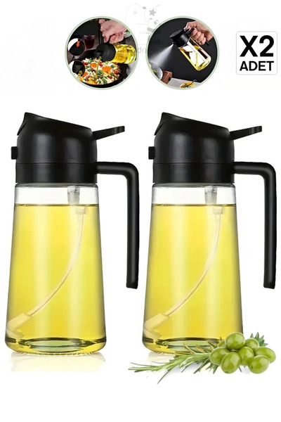 EMR SHOP 2 Adet Çift Fonksiyonlu Cam Yağdanlık 450ml Zeytinyağı Sıvıyağ Şişe ...