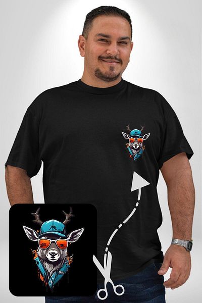 Angemiel Plus Size Black Deer Patterned Sunglasses T-Shirt - Minimal Basic Printed