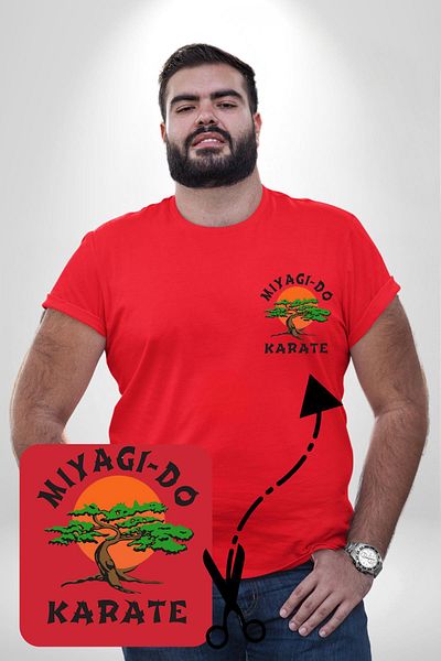 Angemiel تي شيرت أحمر كبير الحجم - تي شيرت مطبوع عليه شعار Miyagi-Do Karete Kids