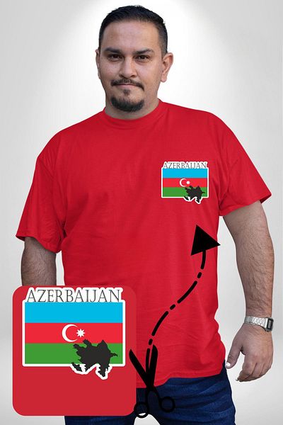 Angemiel تي شيرت أساسي بعلم أذربيكان أحمر مقاس كبير