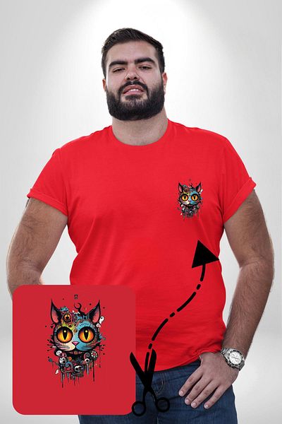 Angemiel تي شيرت أحمر كبير الحجم للقطط المكسيكية Alebrije - طباعة أساسية بسيطة