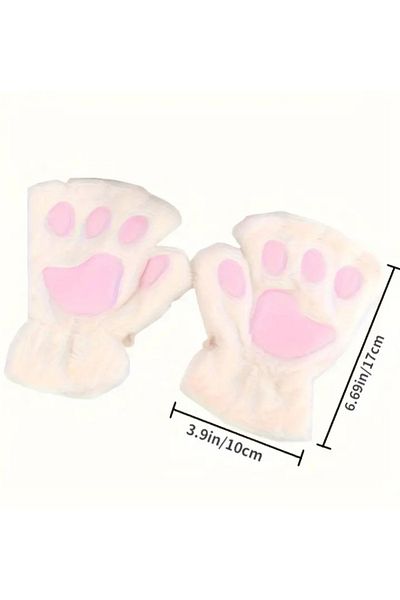 Beauty Box Γάντια χειμερινά γάντια χωρίς δάχτυλα Milk White Hot Cute Cat Claw