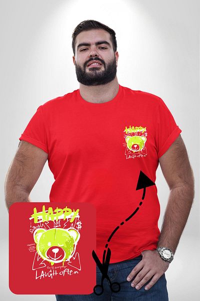 Angemiel Red Large Size Teddy Bear Pattern - Tight Happy Laugh Printed Basic T-Shirt