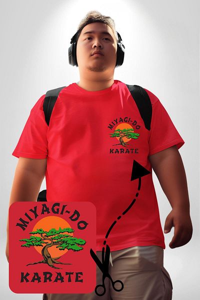 Angemiel تي شيرت أحمر كبير الحجم - تي شيرت مطبوع عليه شعار Miyagi-Do Karete Kids