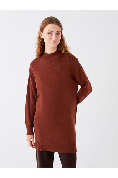 LC Waikiki Lw – Halber Rollkragenpullover, einfarbig, langärmelig, übergroße Damen-Strick-Tunika