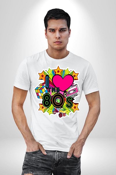 Angemiel I Love The 80s Cassette Tape and Special Gift Women Men Unisex White Organic Printed T-Shirt Combed Cotton High