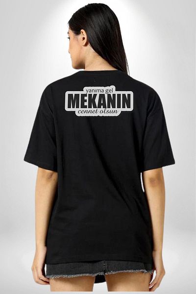 Angemiel Black Cotton Oversize T-shi - Come to the Burn, Space's Paradise, Written Digital Printed