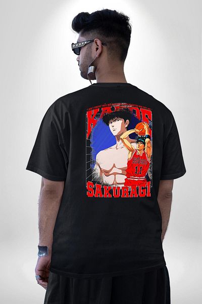 Angemiel Slam Dunk Sakuragi Kaede Anime Cotton Oversize Black T-Shirt - Men and Women