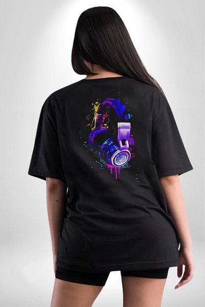 Angemiel Colorful Cotton Gamer T-shirt - Men's and Women's Oversize, Back Digital Printed, Black