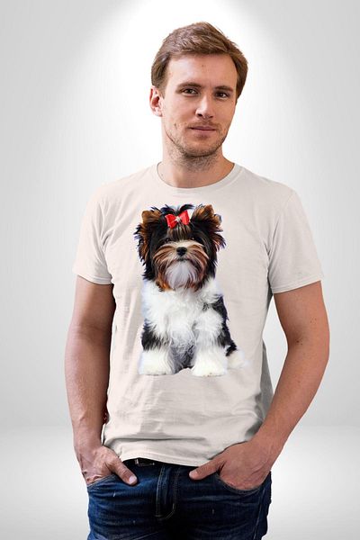 Angemiel Biewer Yorshire Terrier Women Men Unisex White Organic Printed T-Shirt Combed Cotton High Quality