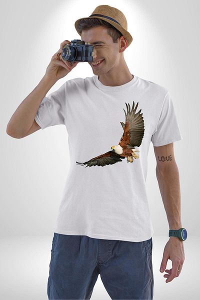 Angemiel Eagle Freedom Women Men Unisex White Organic Printed T-Shirt Combed Cotton High Quality