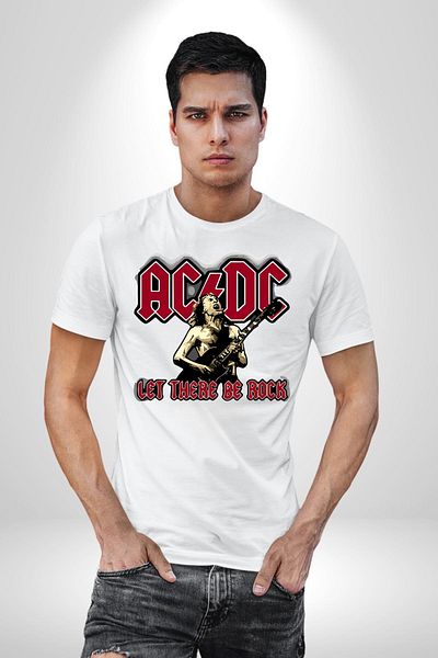 Angemiel AC/DC Let There Be Rock Γυναικείες άντρες Unisex Λευκό οργανικό εμπριμέ μπλουζάκι χτενισμένο βαμβακερό υψηλής ποιότητας
