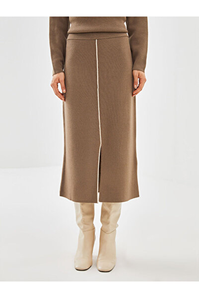 LC Waikiki Brown Elastic Waist Slim Fit Women's Knit Skirt