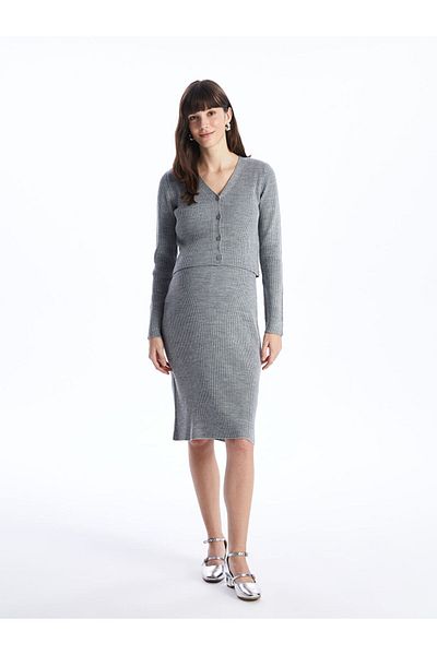 LC Waikiki Set aus Umstands-Cardigan und Kleid mit V-Ausschnitt und langen Ärmeln