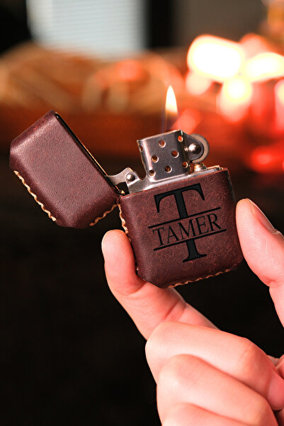 vagave Kişiye Özel Benzinli Çakmak Hakiki Deri Kılıflı El Yapımı Tarzı Çakmak...