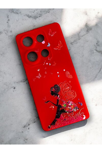 Merwish Redmi Note 13 Pro 4g Compatible Butterfly Woman Patterned Camera Protected Hux Tpu Silicone Case Red