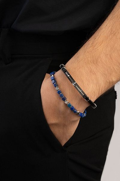 So CHIC... Men's Steel Bracelet with Lapis Stones Adjustable