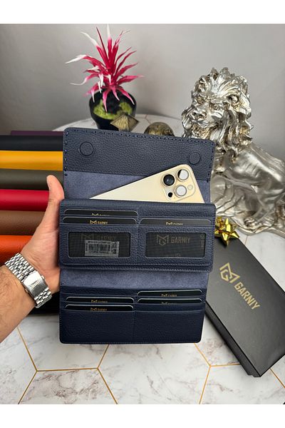 Garniy Πορτοφόλι από γνήσιο δέρμα με θήκη τηλεφώνου Navy Blue Color 38714