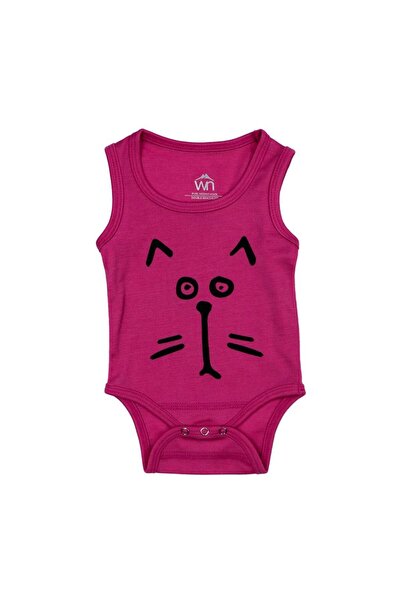 Woolnat Merino Yün Kedi Baskılı Kolsuz Bebek Zıbın