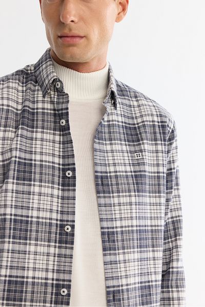 Avva Men's Gray Bottom Britli Collar Plaid 100% Cotton Flannel Shirt A42Y2143