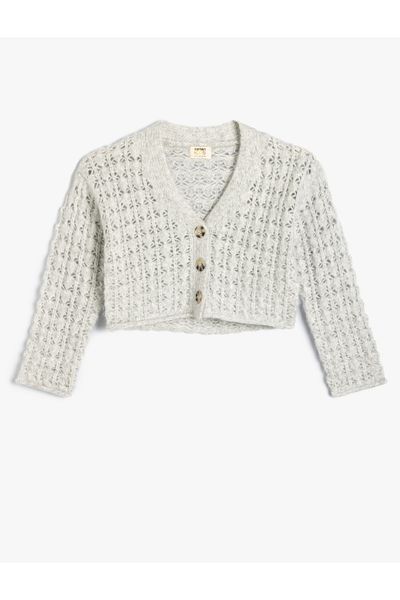 Koton Durchbrochene Strickjacke mit V-Ausschnitt