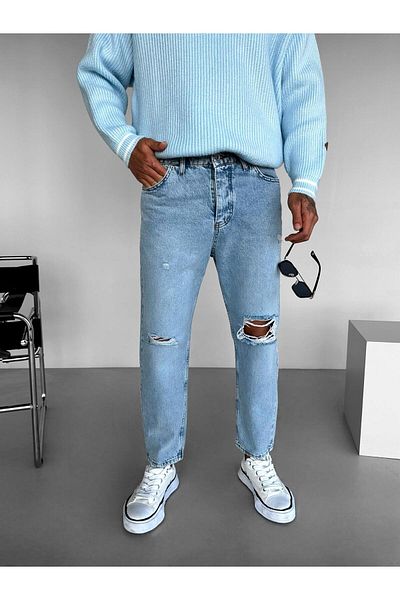 ablukaonline Ανδρικό Boyfriend Fit Distressed Jean γαλάζιο