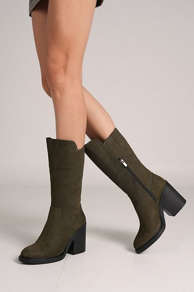 Bestyle Lana Woman - Cizme cu toc din piele naturală de culoare kaki