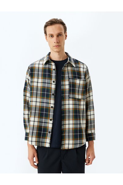 Koton Long Sleeve Cotton Blend Pocket Detailed Plaid Lumberjack Shirt