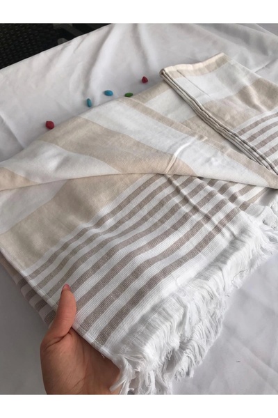 NİVEMESHOME Πετσέτα θαλάσσης Nivemeshome Καφέ-λευκή ριγέ φούντα