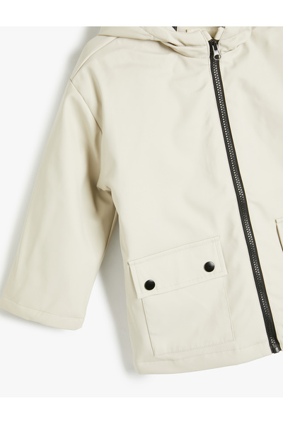 Koton Clamshell Pocket Zipper Closure Hooded Raincoat