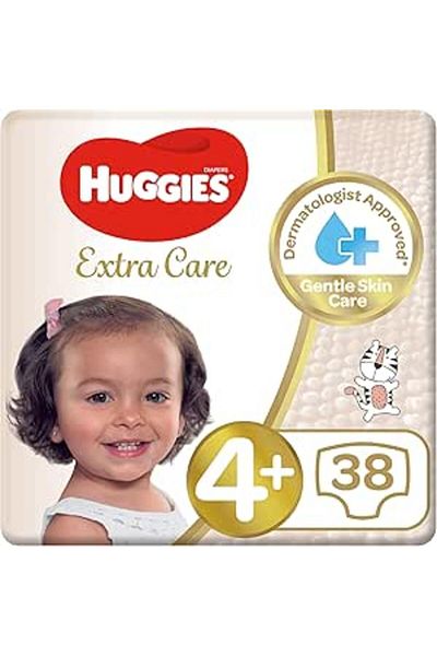 Huggies Extra Care, Size 4+, 10 -16 kg, Value Pack, 38 Diapers