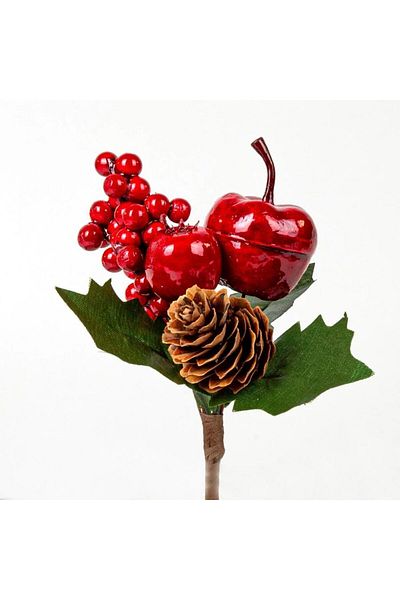 ÇIRPAN EV New Year's Flower Patterned - Pique, Berry, Apple and Pomegranate Detailed, Red-Green, 14 cm