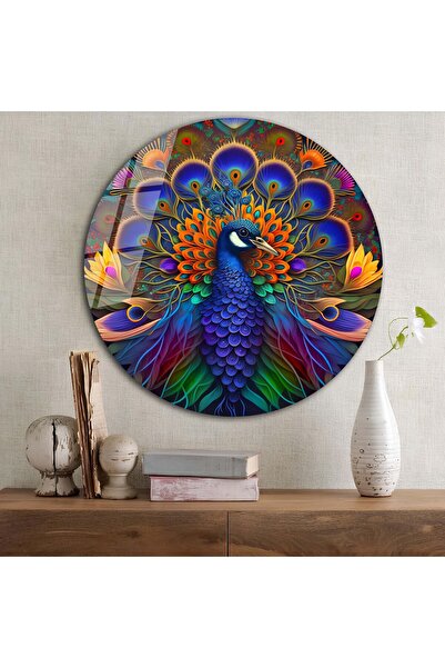 bestdecor Masă rotundă din sticlă cu design de păun |   Cadou, Decorativ, Bir...