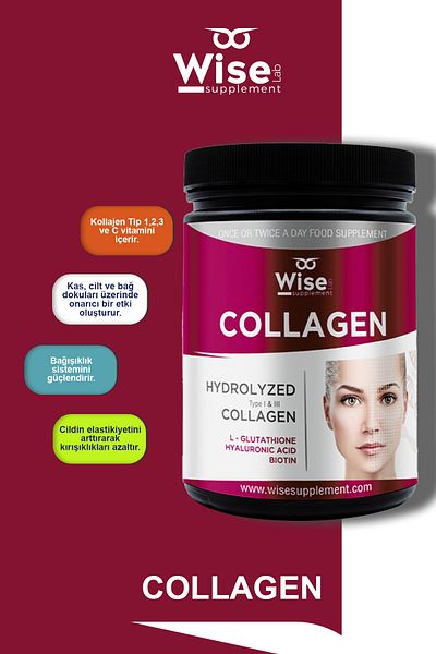 WiseLab Hydrolyzed Type 1, Type 3 Collagen L-gluthathione, Hyaluronic Acid and Biotin 273gr