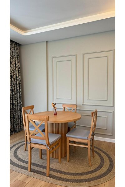 A2 Decor NORA yuvarlak sabit 110x100 cm natural ahşap yemek ve mutfak takımı ...