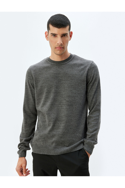 Koton Πουλόβερ με μακρυμάνικο βασικό πλεκτό λαιμόκοψη