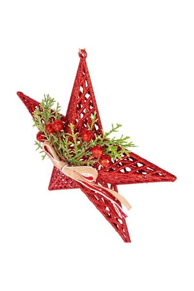 ÇIRPAN EV Herdekora New Year's Ornament New Year's Decorated Star Bow Berry Red 25X25 Cm.