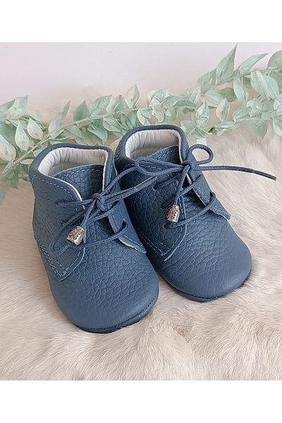 Hodore Blue Genuine Leather Baby Denim Boots